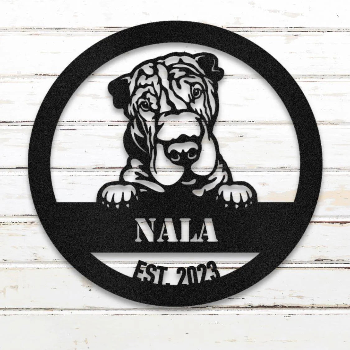 Shar-Pei Personalized Metal Sign - Custom Dog Wall Art Silhouette in Black - Custom Dog Wall Art