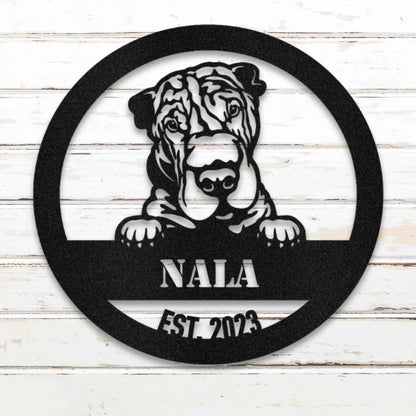 Shar-Pei Personalized Metal Sign - Custom Dog Wall Art Silhouette in Black - Custom Dog Wall Art
