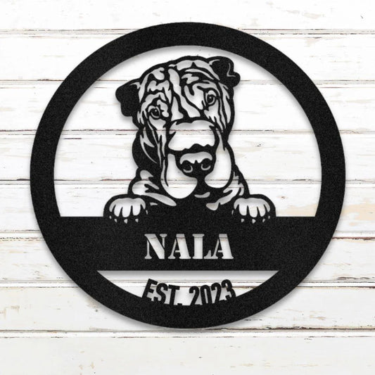 Shar-Pei Personalized Metal Sign - Custom Dog Wall Art Silhouette in Black - Custom Dog Wall Art