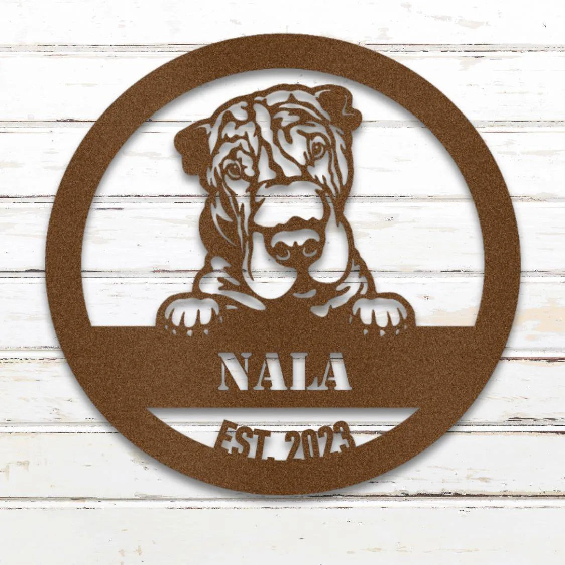 Shar-Pei Personalized Metal Sign - Custom Dog Wall Art Silhouette in Copper - Custom Dog Wall Art