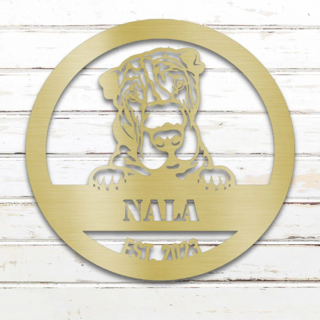 Shar-Pei Personalized Metal Sign - Custom Dog Wall Art Silhouette in Gold - Custom Dog Wall Art